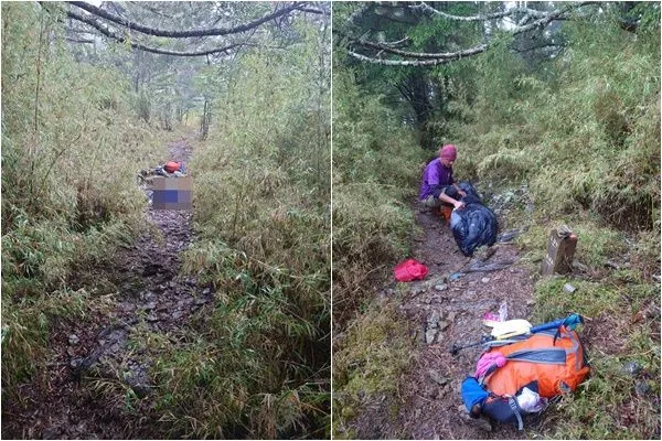 ▲▼三叉往桃山方向路徑中,有登山斜作8日下午發現一名女性登山客遺體。(圖/網友黃銘凱授權)