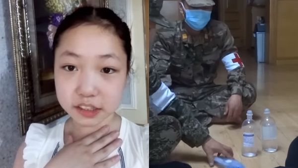 ▲▼松雅外型酷似南韓童星李蕊，她在短片宣傳北韓如何透過軍醫官拜訪確診者住家維持防疫。（圖／翻攝自YouTube）