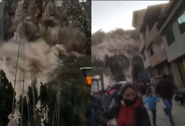 恐怖大山崩!土石流瞬間吞噬150棟民宅 民眾尖叫逃亡畫面曝光。(圖/翻攝自Twitter)