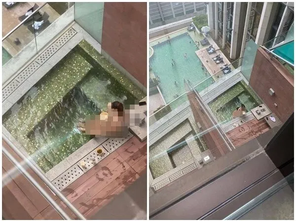 ▲▼情侶「酒店高樓浴池」埋腿狂歡 樓上房客錄21秒片瘋傳(圖/翻攝臉書)