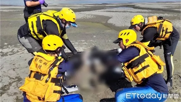 ▲▼ 台中71歲許姓男子昨墜落大肚溪,今日下午被尋獲。(圖/彰化消防提供)