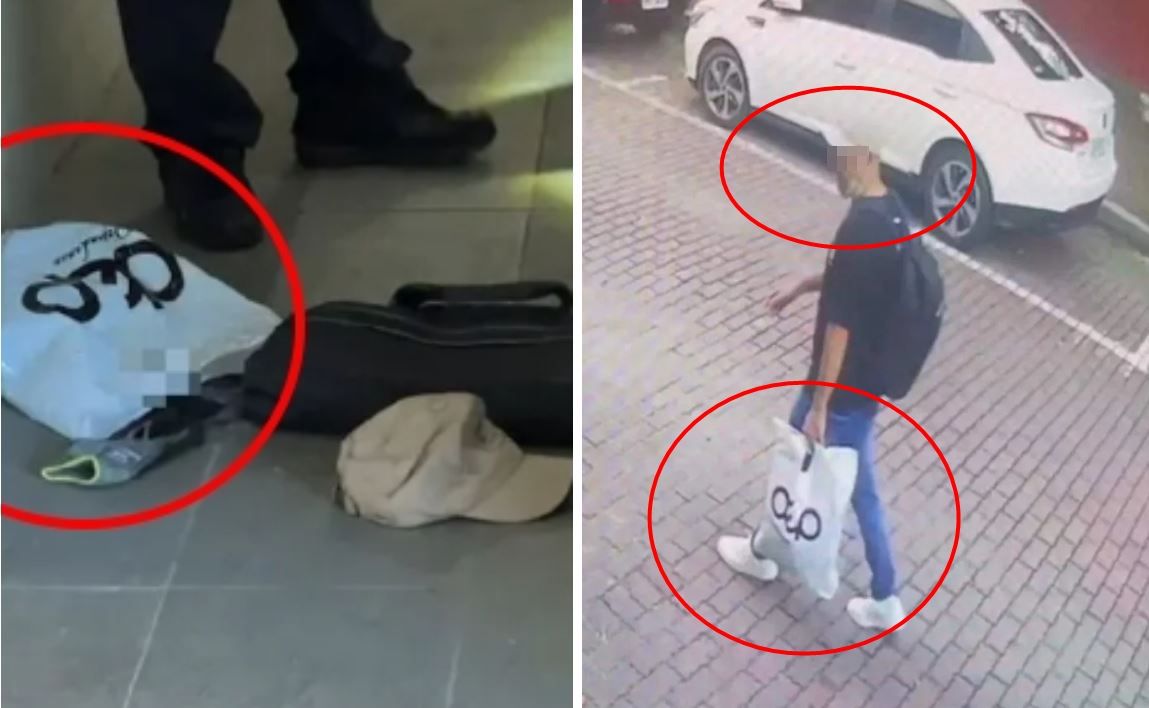 ▲▼台南殺警奪槍案凶嫌棄車變裝身影曝光 手提染血塑膠袋。(圖/翻攝自記者爆料網)
