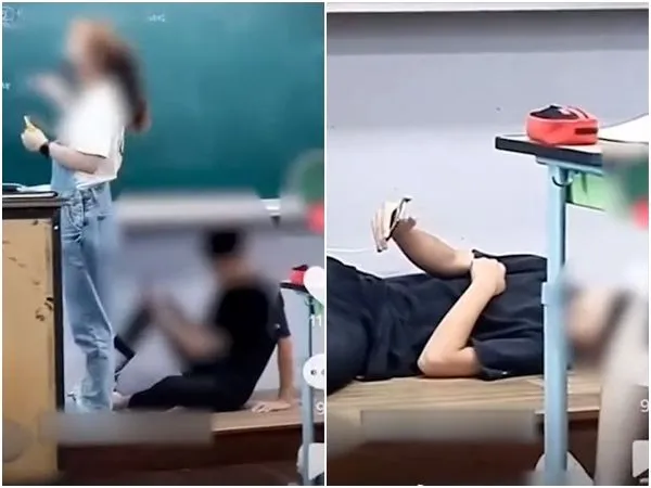 ▲▼韓網瘋傳男學生脫衣上課、躺講台公然狂拍女老師的誇張影片,引發南韓社會眾怒。(圖/翻攝自YouTube)