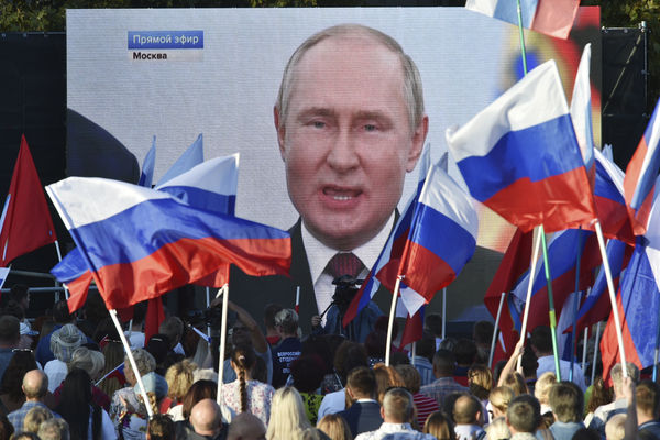 ▲▼俄羅斯總統普丁（Vladimir Putin）9月30日宣布，烏克蘭東部4個地區將併入俄國領土，並發表30分鐘演說。（圖／達志影像／美聯社）