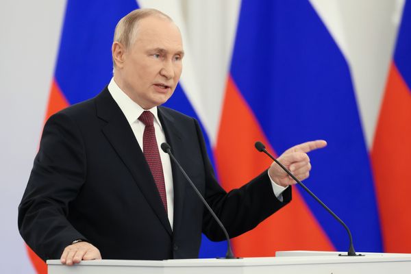 ▲▼俄羅斯總統普丁（Vladimir Putin）9月30日宣布，烏克蘭東部4個地區將併入俄國領土，並發表30分鐘演說。（圖／達志影像／美聯社）