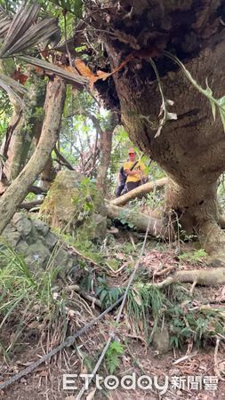 ▲台南市東山區孚佑宮附近崁頭山山系，傳出2名登山客迷路，消防局第一大隊東原分隊接報，出動警義消14人深入山區，利用LINE定位功能尋獲2名蔡姓民眾平安獲救。（圖／記者林悅翻攝，下同）