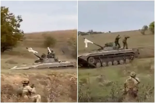 ▲▼俄軍前往赫爾松前線投降。(圖/翻攝自YouTube)