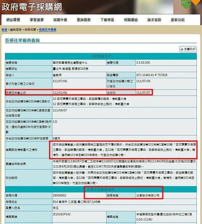 根據政府電子採購網顯示,攻衛因另案遭軍備局列為拒絕往來廠商至明年1月。(政府電子採購網)