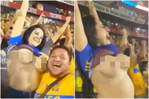 ▲▼墨西哥女球迷嗨到掀衣。(圖/翻攝推特)