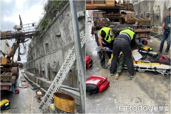 ▲▼一名工人施作擋土橋工程時,從3樓高出摔落,經送醫搶救後仍宣告不治。(圖/記者郭世賢翻攝)