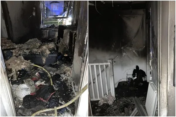 ▲▼手機充電插整晚房間燒光光。(圖/翻攝臉書Donna Marie)