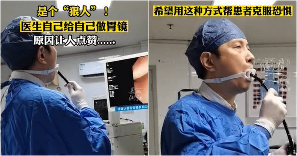 大陸一名醫生拍攝替自己做胃鏡檢查的影片，希望減少民眾恐懼。（圖／擷取自微博）