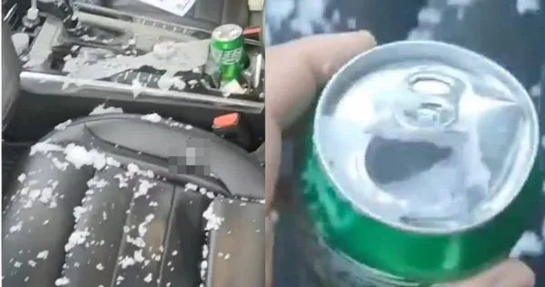 炸裂的雪碧在車內結成碎冰。(圖/翻攝自江畔視頻)