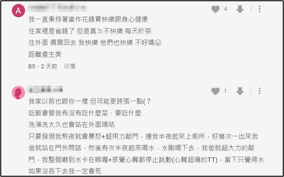 ▲▼老爸無法理解我不住家裡。恐怖情勒(圖/翻攝自Dcard)