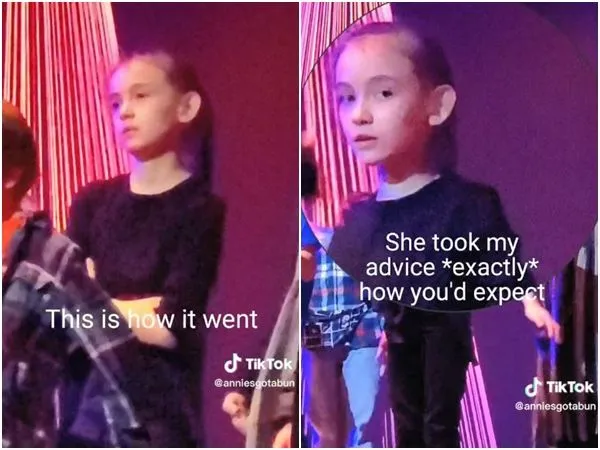 ▲▼美國媽提醒上台要微笑 女兒硬擠笑到「變成迷因臉」!影片爆紅。(圖/翻攝自TikTok/@anniesgotabun)