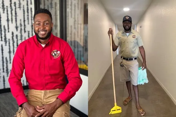 ▲▼美國佛州32歲男子麥肯齊(Marquis Mckenzie Sr.)創立「污垢大師」(The Dirt Master)負責辦公室的清潔。(圖/翻攝自Facebook)