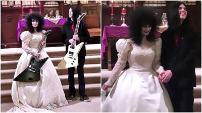 重金屬風格！美夫妻婚禮上「交換電吉他當信物」　新娘笑：就想這麼做
