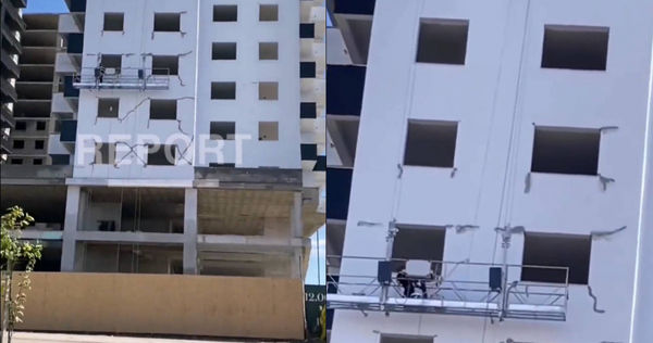 土耳其建商企圖用石灰掩蓋大樓表面的裂痕，引起不少網友憤怒。（圖／翻攝自推特）