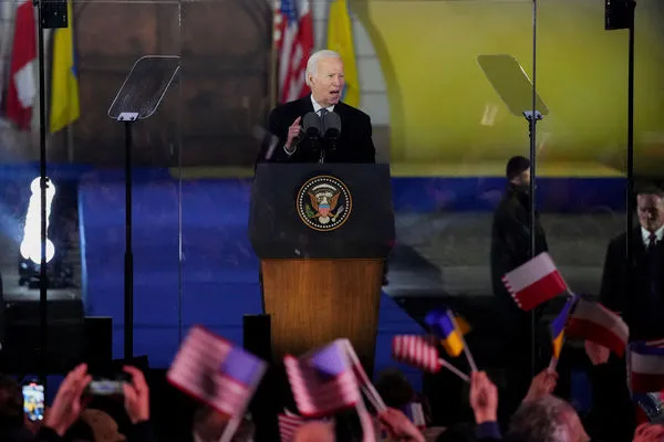 ▲▼美國總統拜登在波蘭發表俄羅斯入侵烏克蘭1周年演說。(圖/路透)