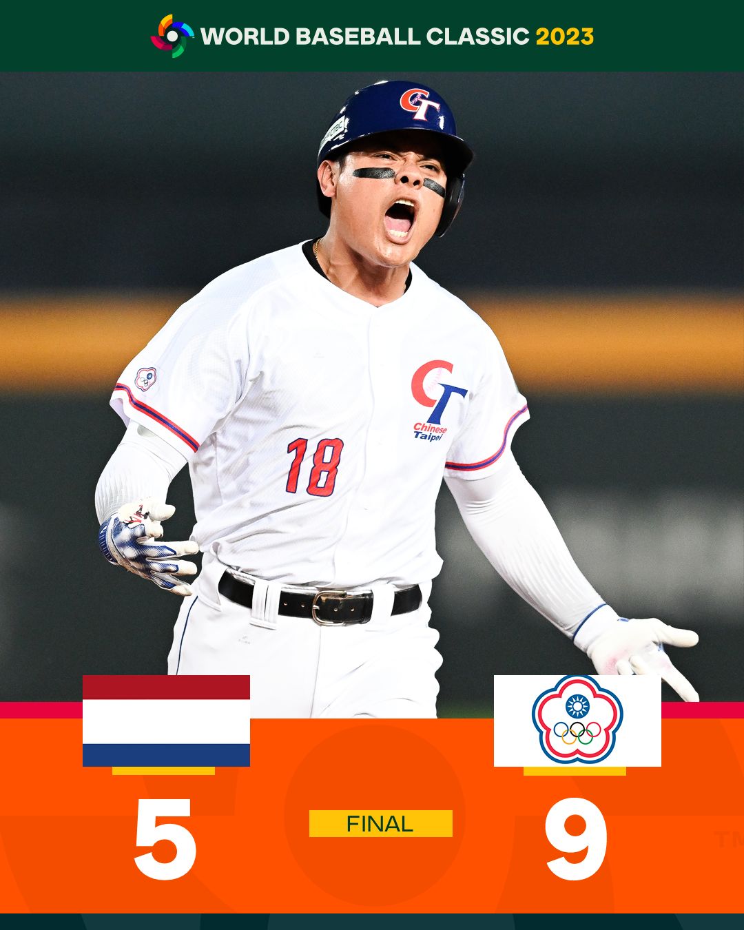 ▲張育成滿貫砲轟出新專有名詞。(圖/翻攝臉書「World Baseball Classic」)