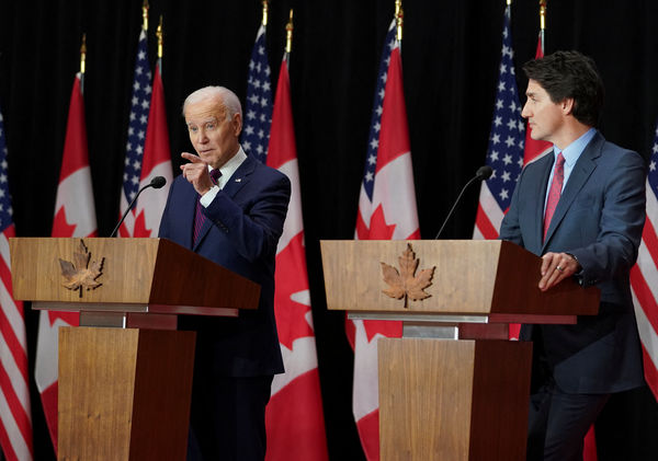 ▲▼美國總統拜登（Joe Biden，左）、加拿大總理杜魯道（Justin Trudeau，右）。（圖／路透社）