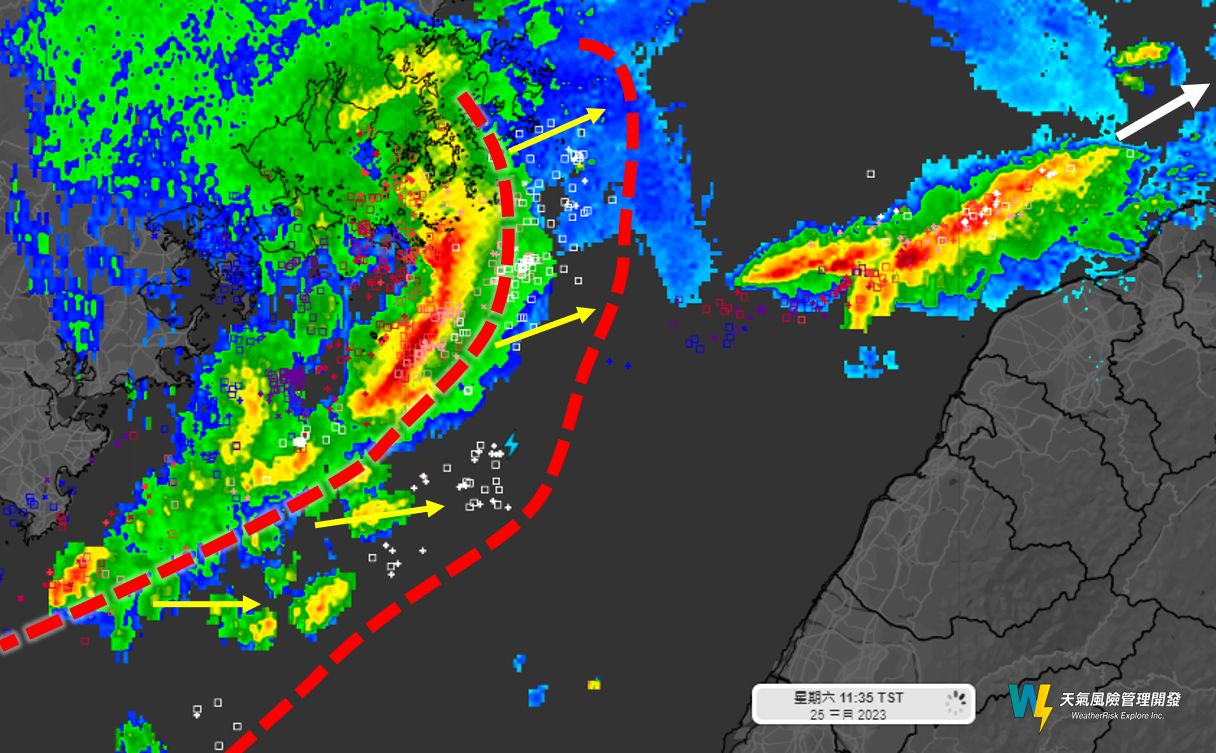 ▲▼對流正在東移進逼台灣。（圖／天氣風險）