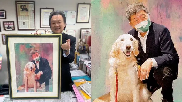 ▲▼王世堅收到支持者寄來的陳時中與導盲犬合照的畫作,強調會掛好不會隨便丟地上。(圖/翻攝王世堅、陳時中臉書)