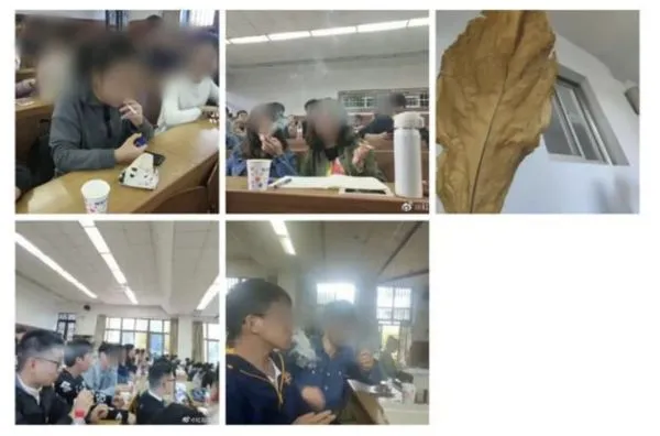 ▲河南農業大學菸草學院學生在教室內吸煙,引起外界熱議。(圖/翻攝海報新聞)