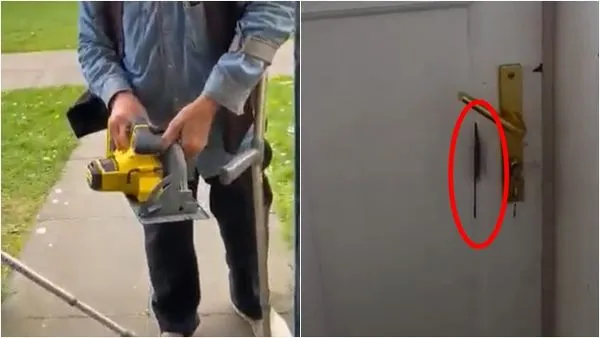 ▲▼愛爾蘭房東電鋸破門討租金。(圖/翻攝推特@LiqaDr)