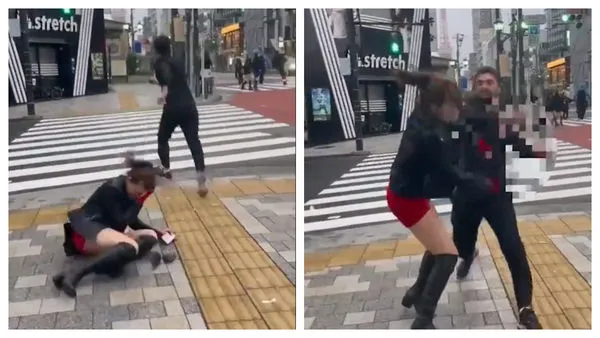 ▲▼法國男子在東京街頭,揍了短裙辣妹一拳然後逃走。(圖/翻攝自Twitter/@ClickActu)