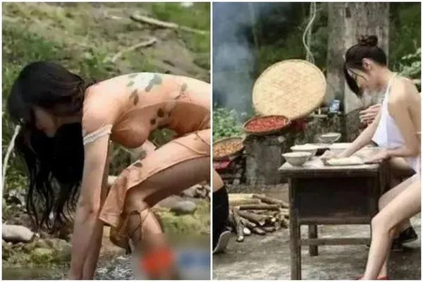 近日中國流傳眾多「農媛」照,妹子穿著性感上衣。(翻攝自微博)