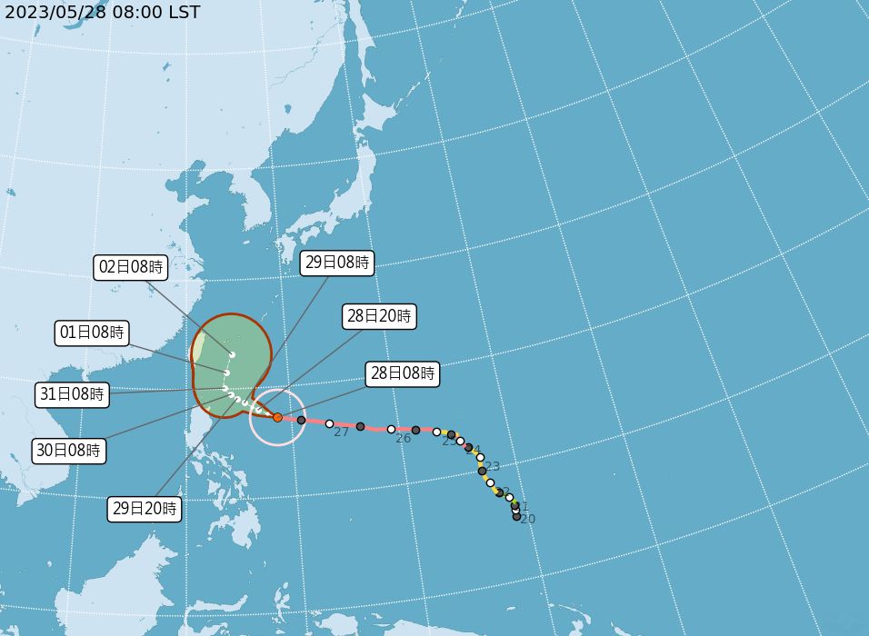 ▲▼瑪娃颱風28日上午8時最新位置和路徑預測。（圖／氣象局）