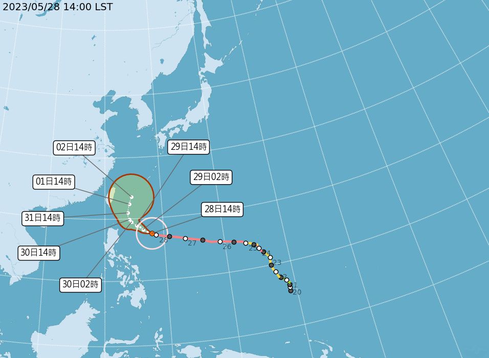 ▲▼瑪娃颱風28日下午2點最新位置和路徑。（圖／氣象局）