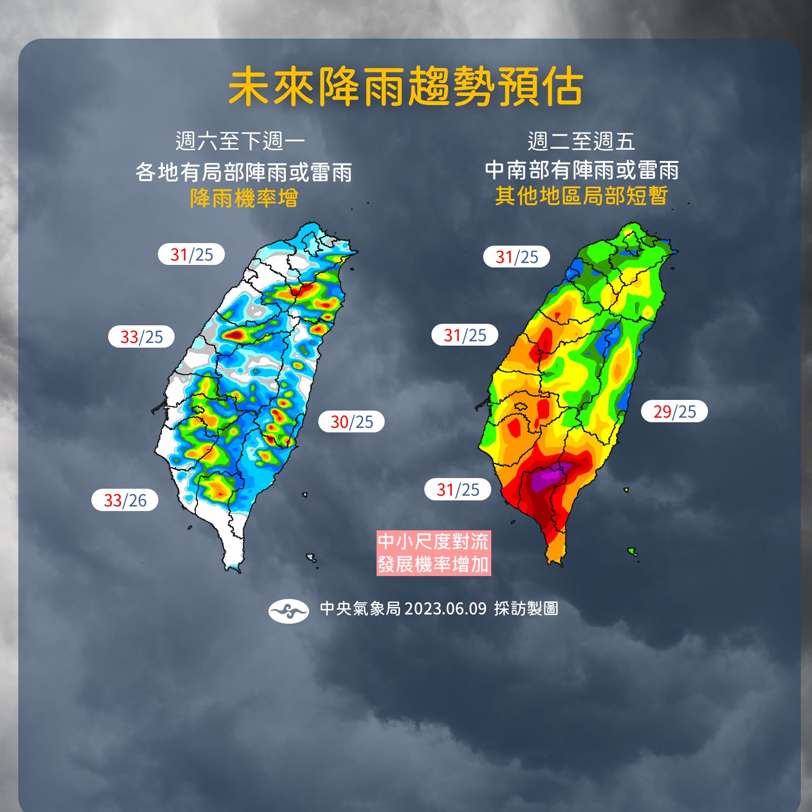 ▲▼未來一周降雨趨勢，中南部嚴防豪大雨。（圖／氣象局）