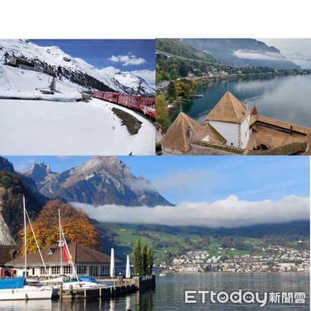 ▲瑞士雪景、蒙投的西庸古語與日內瓦湖、盧森湖畔美景。（圖／粽子旅行社提供）