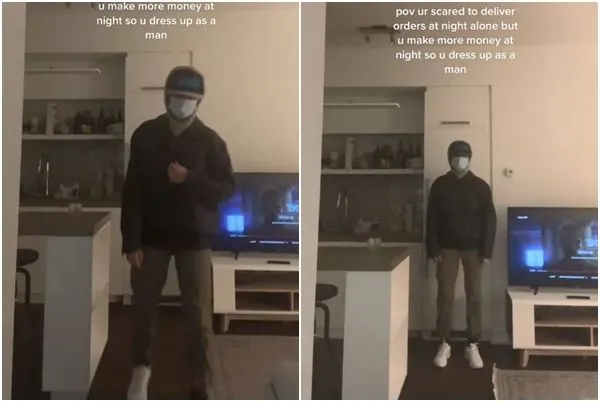▲▼美國女網友表示自己晚上做外送,都會女扮男裝保護自己的安全。(圖/翻攝自TikTok)