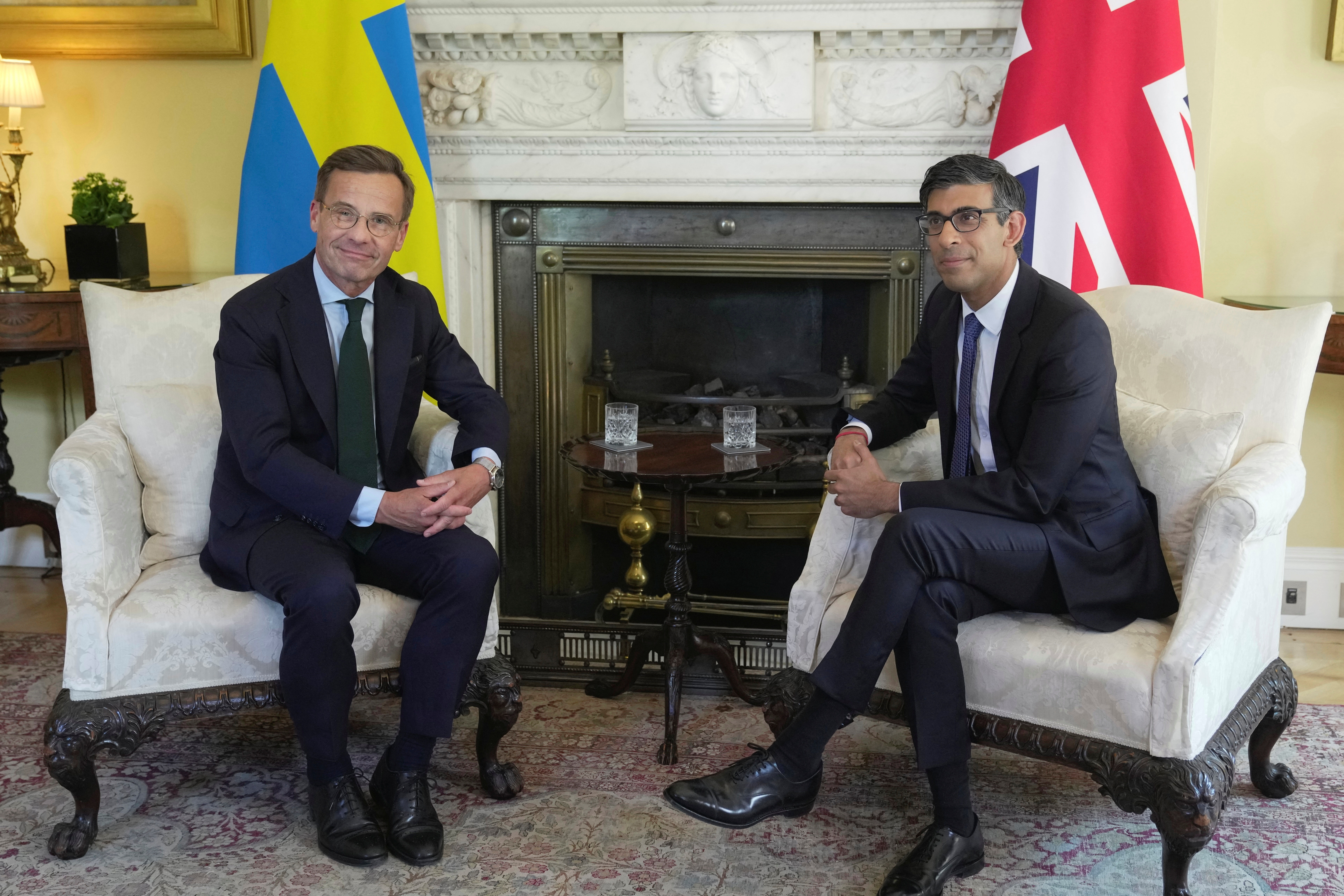 ▲英國首相蘇納克會見瑞典總理克里斯特森。（圖／路透）