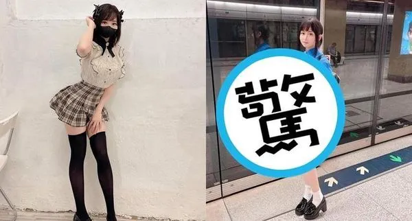 港鐵荃灣線月台上一名身材豐滿女生,穿上藍色旗袍校服拍照惹議。(圖:nickycosplayer IG)