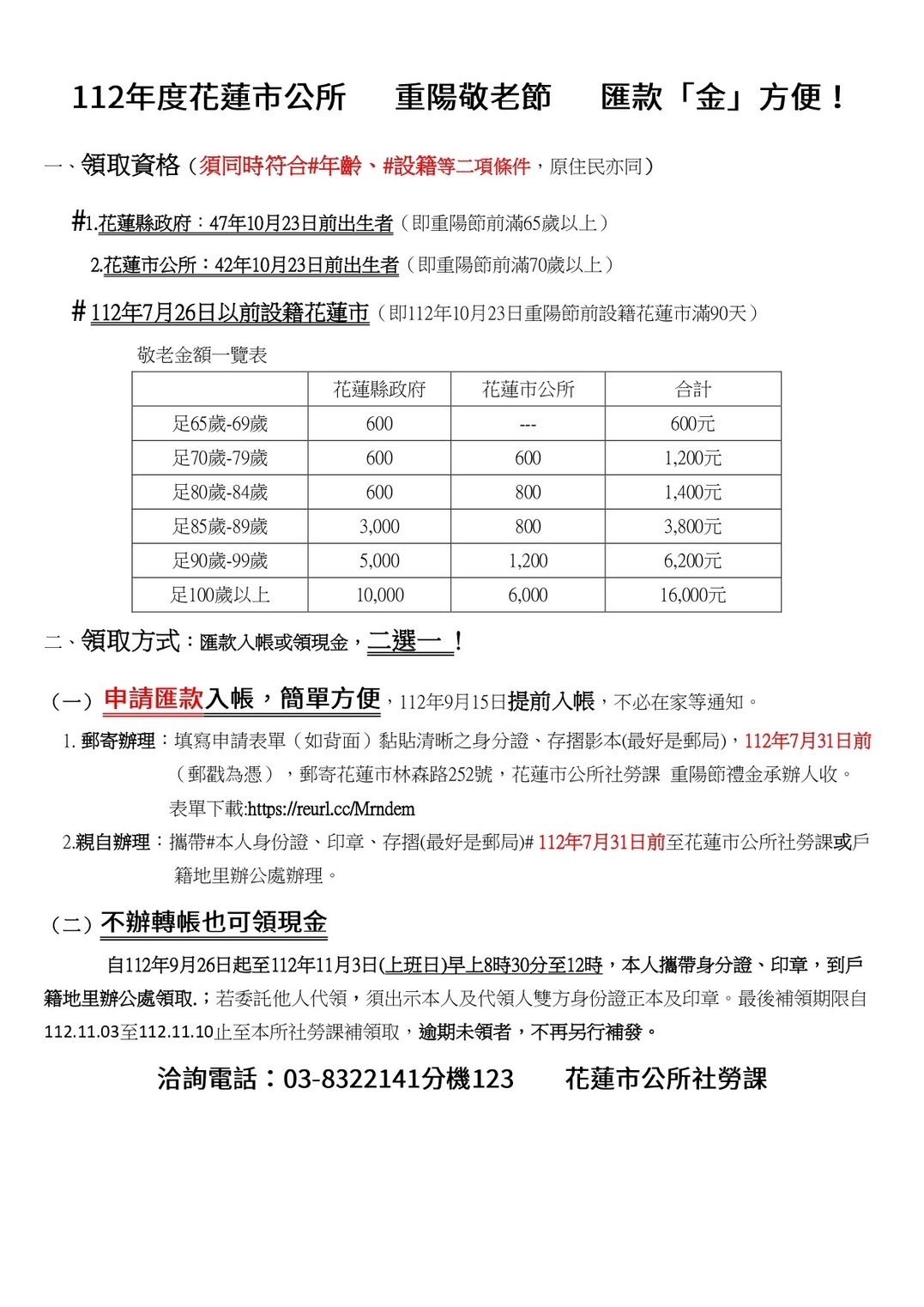 ▲為推動匯款入帳作業,公所社勞課已於寄送通知單及申請單至各家戶。(圖/花蓮市公所提供,下同)
