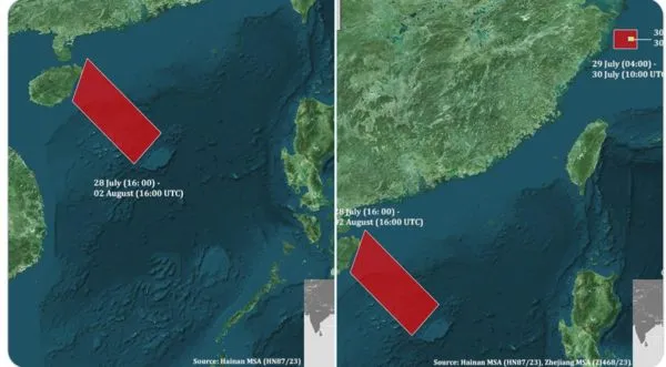 ▲▼越南媒體人分析,中國在南海劃設大片禁航區,與飛彈試射有關。(圖/翻攝自Twitter/@duandang)