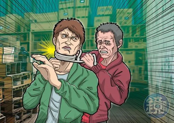 鄭父(右)不堪兒子(左)長期酒後鬧事,甚至揚言燒房子,憤而將他勒斃。(示意畫面。AI繪圖Midjourney生成,本刊美術組後製)