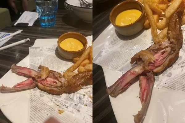 網友吃炸雞翅發現裡面是紅的。(圖/翻攝自Facebook/爆廢1公社)