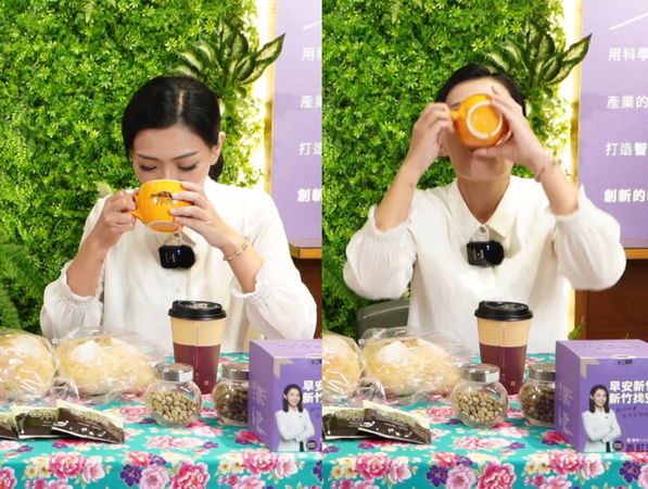 高虹安直播喝咖啡。(圖/翻攝高虹安臉書直播影片)