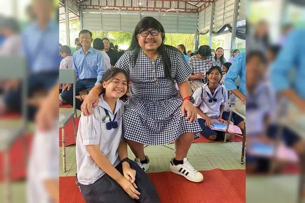 ▲▼「我來當媽媽」泰國單親爸穿洋裝、戴假髮 為參加養女學校母親節。(圖/翻攝Prachya Deebu臉書)