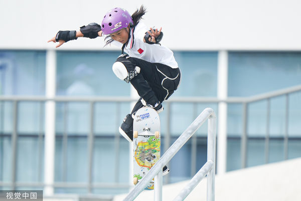 ▲13歲滑板少女崔宸曦在杭州亞運奪金。（圖／CFP）