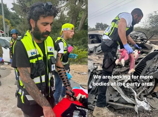 家園遭哈瑪斯屠殺 男1天清出100具屍體「婦女被射20槍爆臉」慘死。(圖/翻攝自推特/Tomer Peretz)