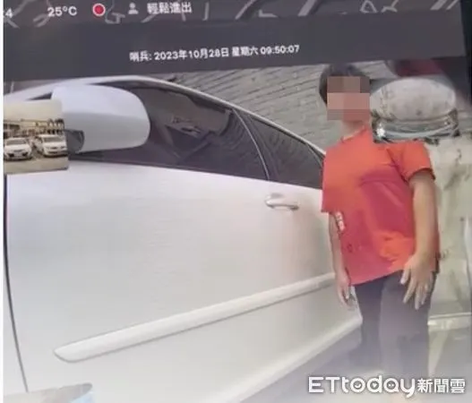 ▲▼一名紅衣女子大白天拉車門行竊,過程全被特斯拉哨兵錄下。(圖/民眾提供,下同)