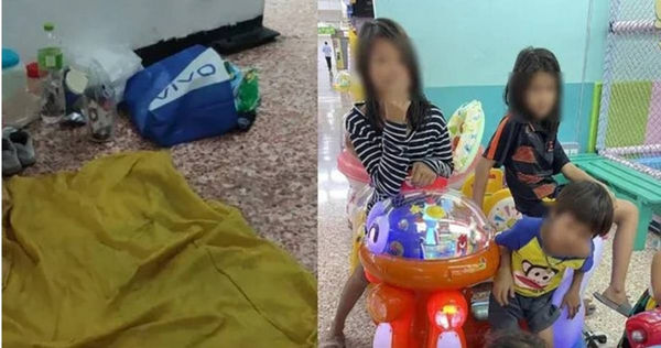 5姊弟住在泰國曼谷一間購物中心地下室長達3個月。（圖／翻攝自推特）