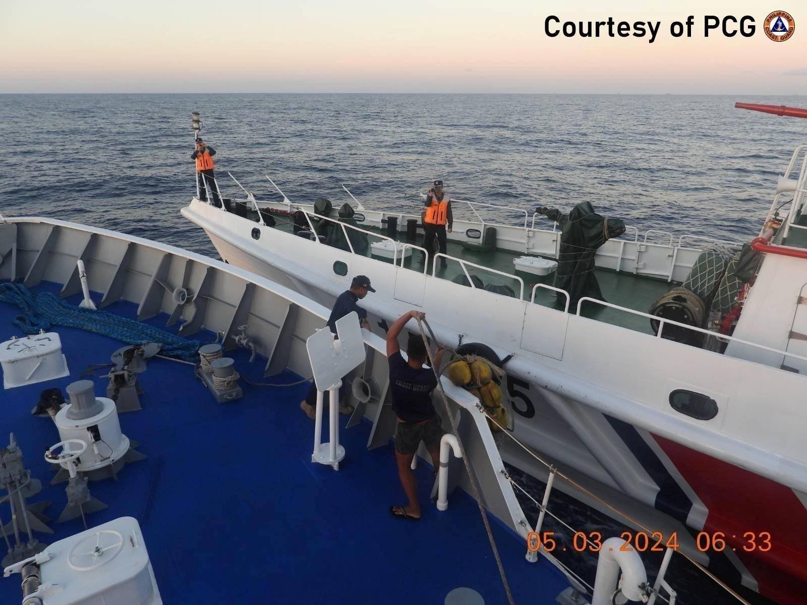 ▲▼ 菲律賓海岸防衛隊5日在南海執行任務，與中國海警船發生碰撞。（圖／翻攝自X／Jay Tarriela）