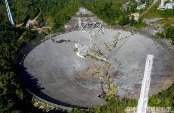 ▲▼ 圖片實為美國波多黎各的阿雷西博天文台(Arecibo Observatory)坍塌畫面,不是「中國天眼」 。(圖/翻攝 知乎琉璃聊科學)